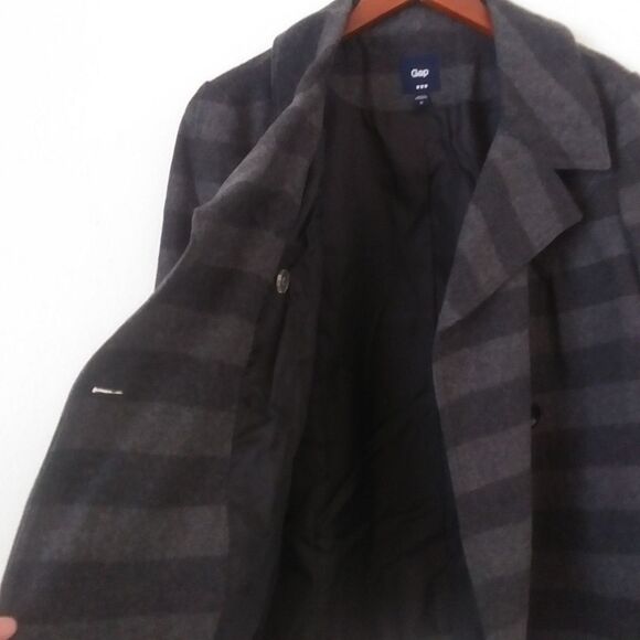 Gap Wool Blend Short Pea Coat, Grey Stripe, Med - Picture 3 of 9